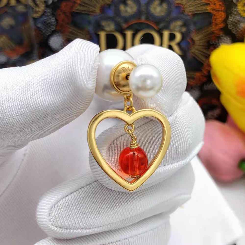 Dior Women Tribales Earrings Gold-Finish Metal with Red Resin Pearls - image 7