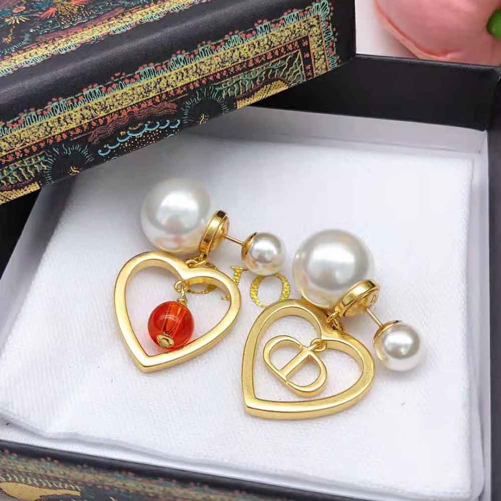 Dior Women Tribales Earrings Gold-Finish Metal with Red Resin Pearls - image 4