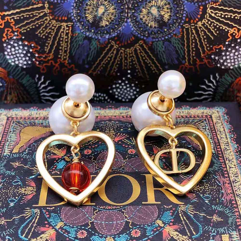 Dior Women Tribales Earrings Gold-Finish Metal with Red Resin Pearls - image 6