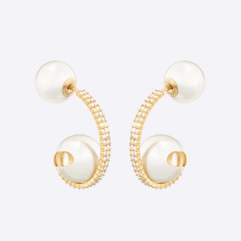 Front close-up of Dior Women Tribales Earrings gold-finish metal with white resin pearls