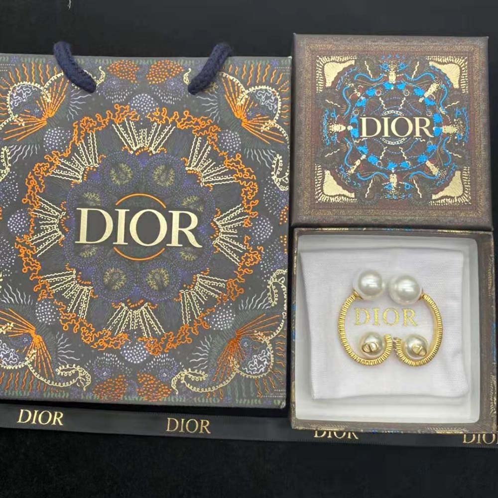 Side profile showing clip closure of Dior Women Tribales Earrings gold-finish metal
