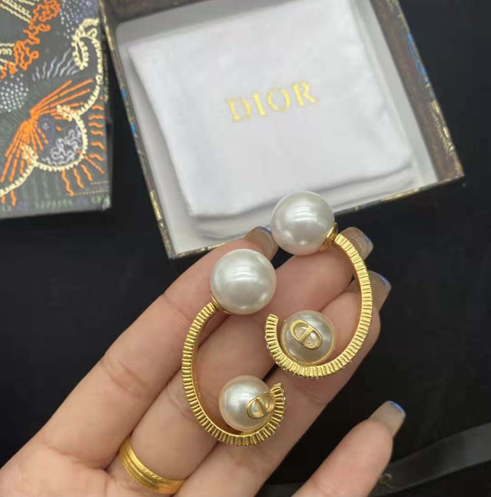 Dior Women Tribales Earrings Gold-Finish Metal with White Resin Pearls - image 5