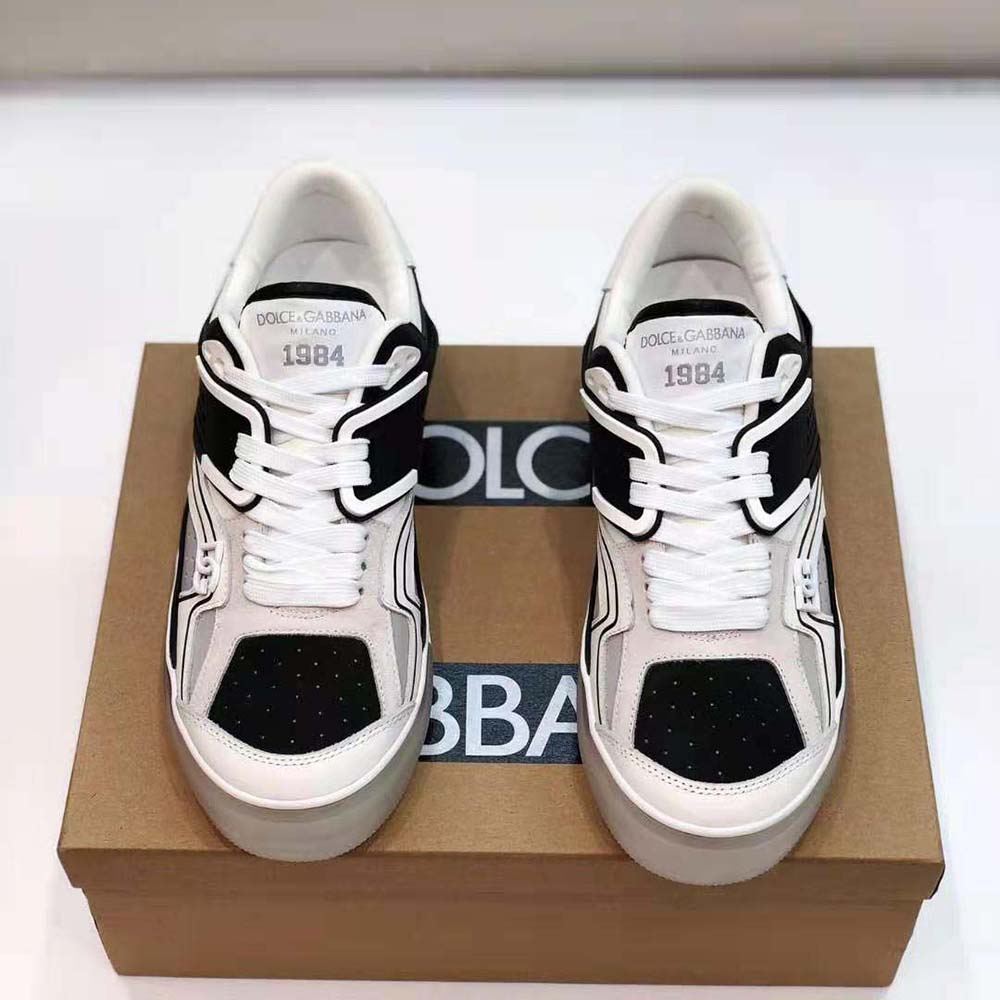 Close-up on leather texture and D&G hardware of Custom 2.Zero Sneakers