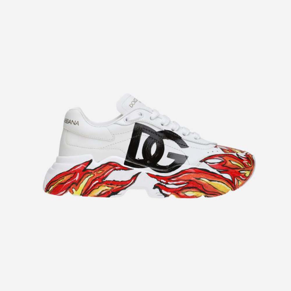 Side view of Dolce Gabbana D&G Women Calfskin Nappa Daymaster Sneakers-Red