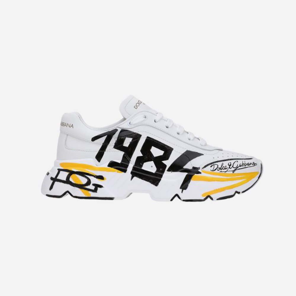 Side view of Dolce Gabbana D&G Women Calfskin Nappa Daymaster Sneakers-Yellow