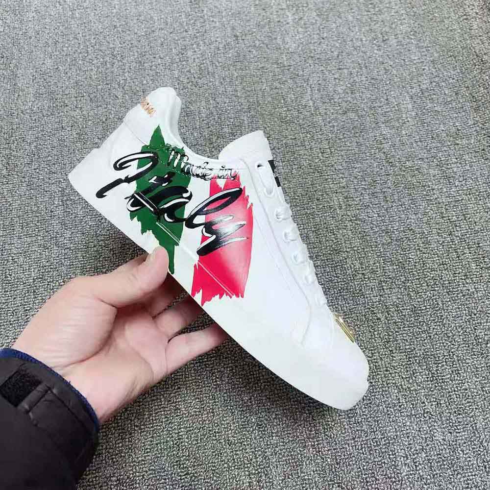 Dolce Gabbana D&G Women Calfskin Portofino Light Sneakers with Print-White - image 7
