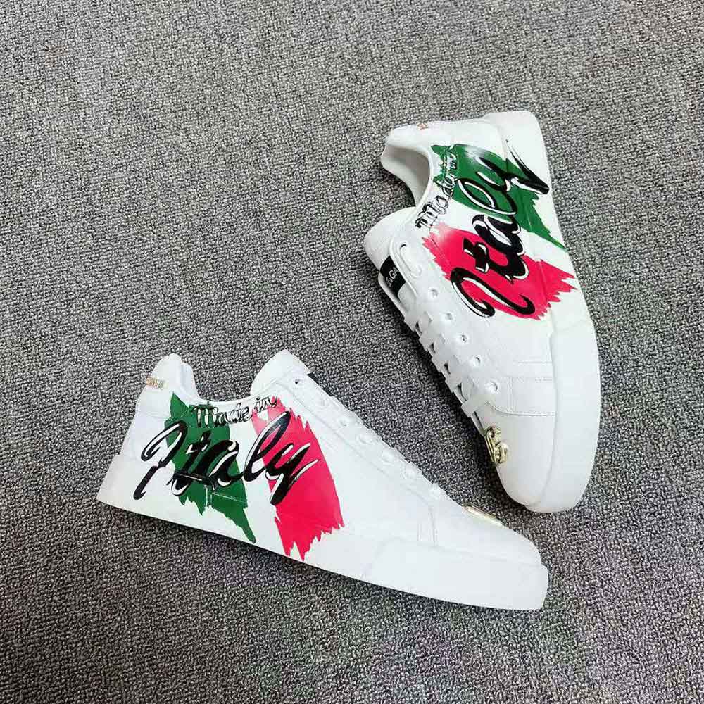 Dolce Gabbana D&G Women Calfskin Portofino Light Sneakers with Print-White - image 4