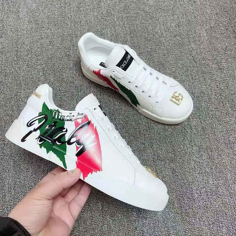 Top-down angle showing laces and silhouette of Dolce Gabbana D&G Portofino Light Sneakers