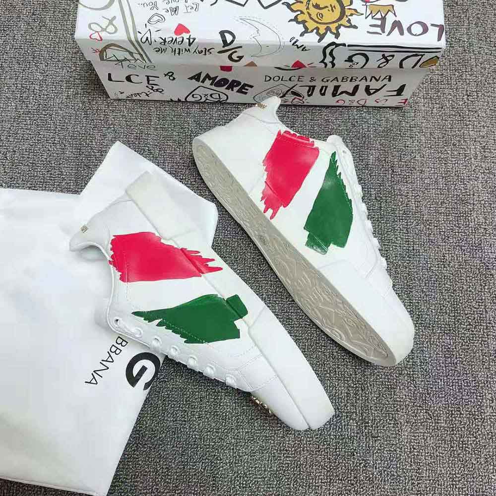 Dolce Gabbana D&G Women Calfskin Portofino Light Sneakers with Print-White - image 5