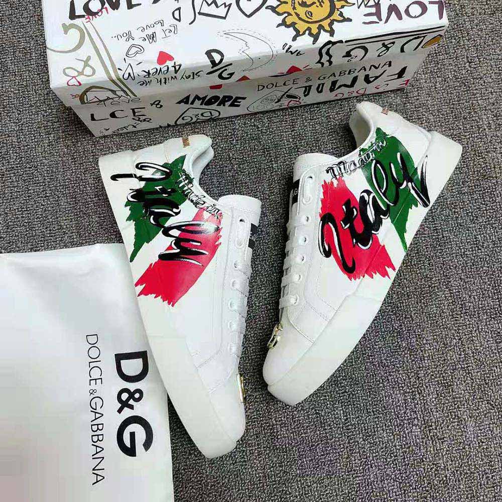 Dolce Gabbana D&G Women Calfskin Portofino Light Sneakers with Print-White - image 6
