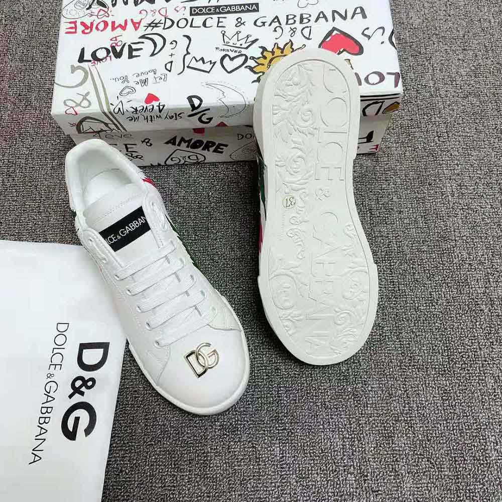 Dolce Gabbana D&G Women Calfskin Portofino Light Sneakers with Print-White - image 8