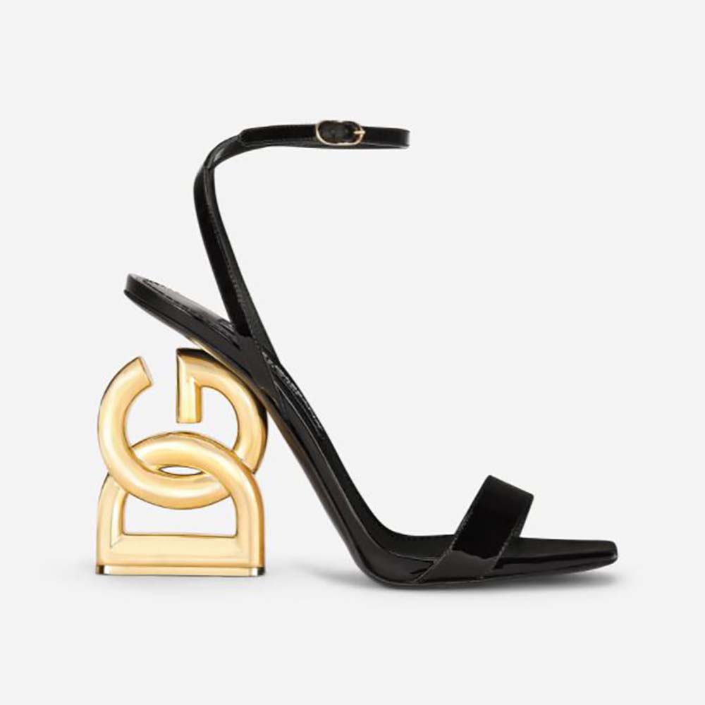 Side profile of Dolce Gabbana D&G Women Patent Leather Sandals with 3.5 Heel-Black
