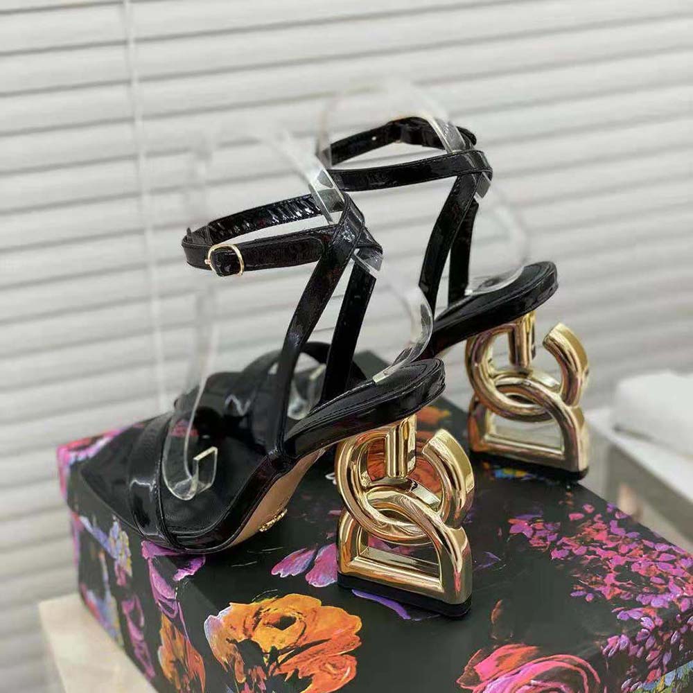 Dolce Gabbana D&G Women Patent Leather Sandals with 3.5 Heel-Black - image 4