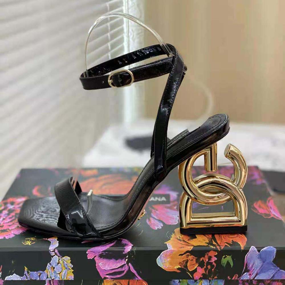 Dolce Gabbana D&G Women Patent Leather Sandals with 3.5 Heel-Black - image 5