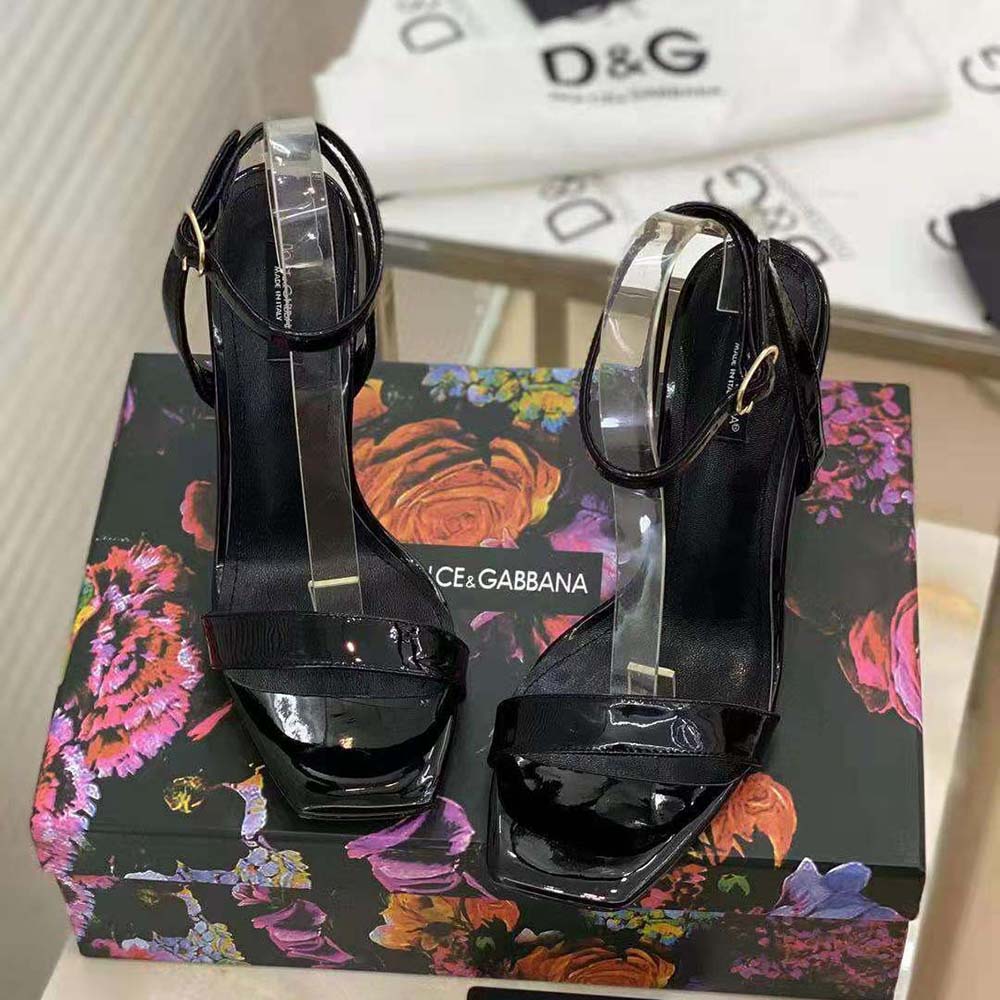 Top view highlighting open toe and sleek 3.5-inch heel of Dolce Gabbana sandals