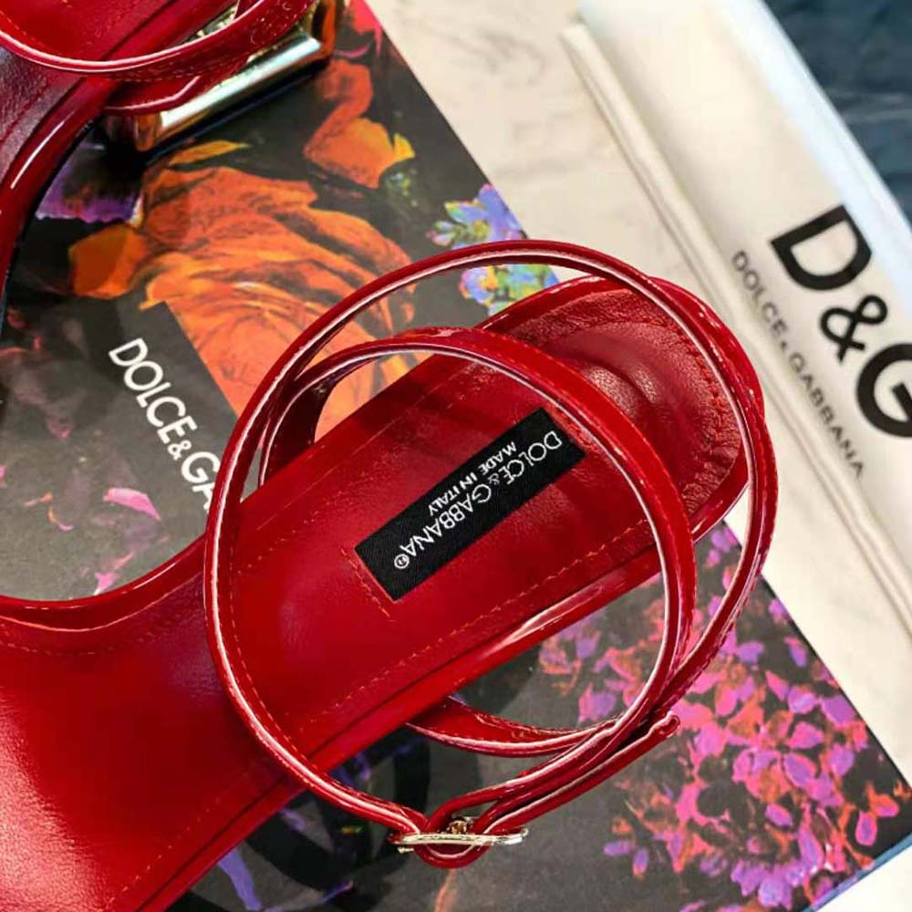 Dolce Gabbana D&G Women Patent Leather Sandals with 3.5 Heel-Red - image 9