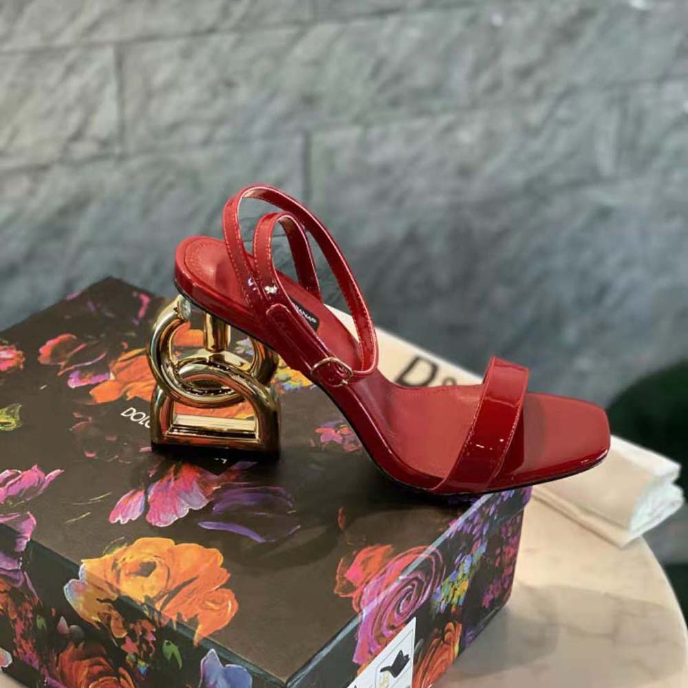 Dolce Gabbana D&G Women Patent Leather Sandals with 3.5 Heel-Red - image 5