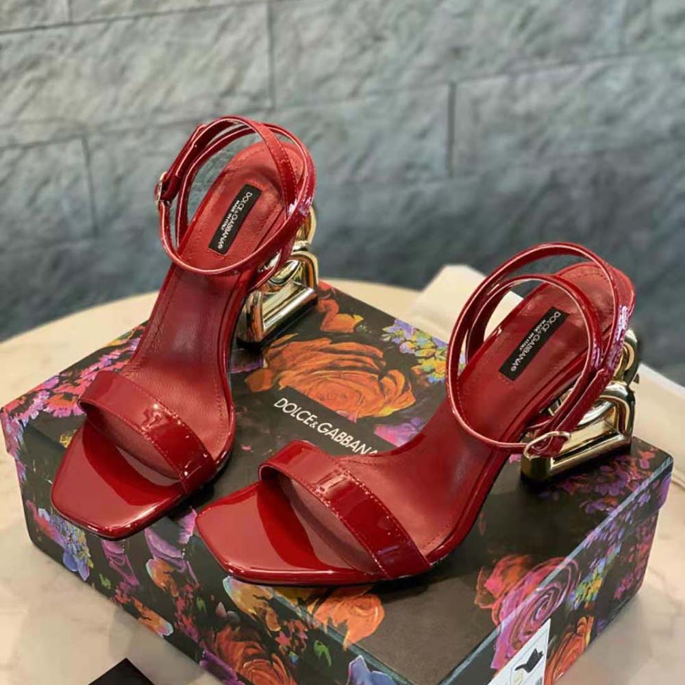 Dolce Gabbana D&G Women Patent Leather Sandals with 3.5 Heel-Red - image 4