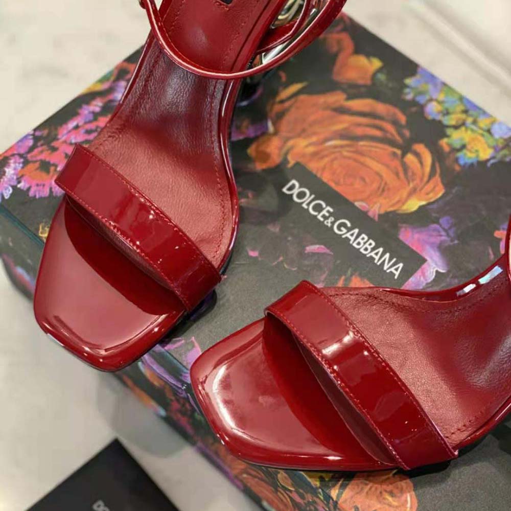 Dolce Gabbana D&G Women Patent Leather Sandals with 3.5 Heel-Red - image 8