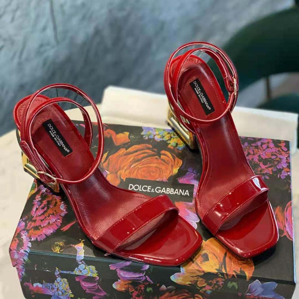 Top angle showing adjustable strap and sleek heel of Dolce Gabbana sandals