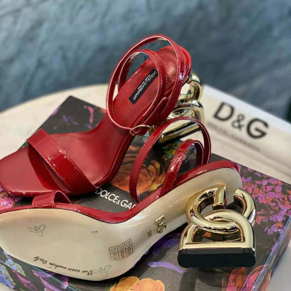 Dolce Gabbana D&G Women Patent Leather Sandals with 3.5 Heel-Red - image 7