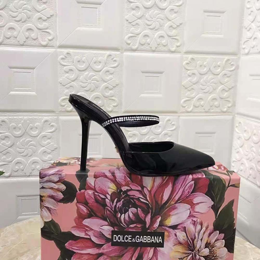 Dolce Gabbana D&G Women Polished Calfskin Mules with Embroidery-Black - image 10