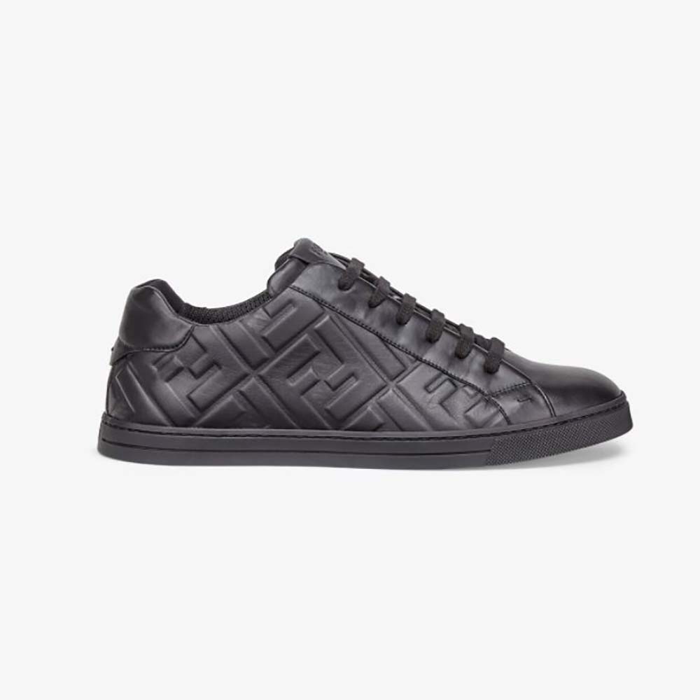 Side profile of Fendi Men Black Nappa Leather Low-Tops with 3D Macro FF Motif
