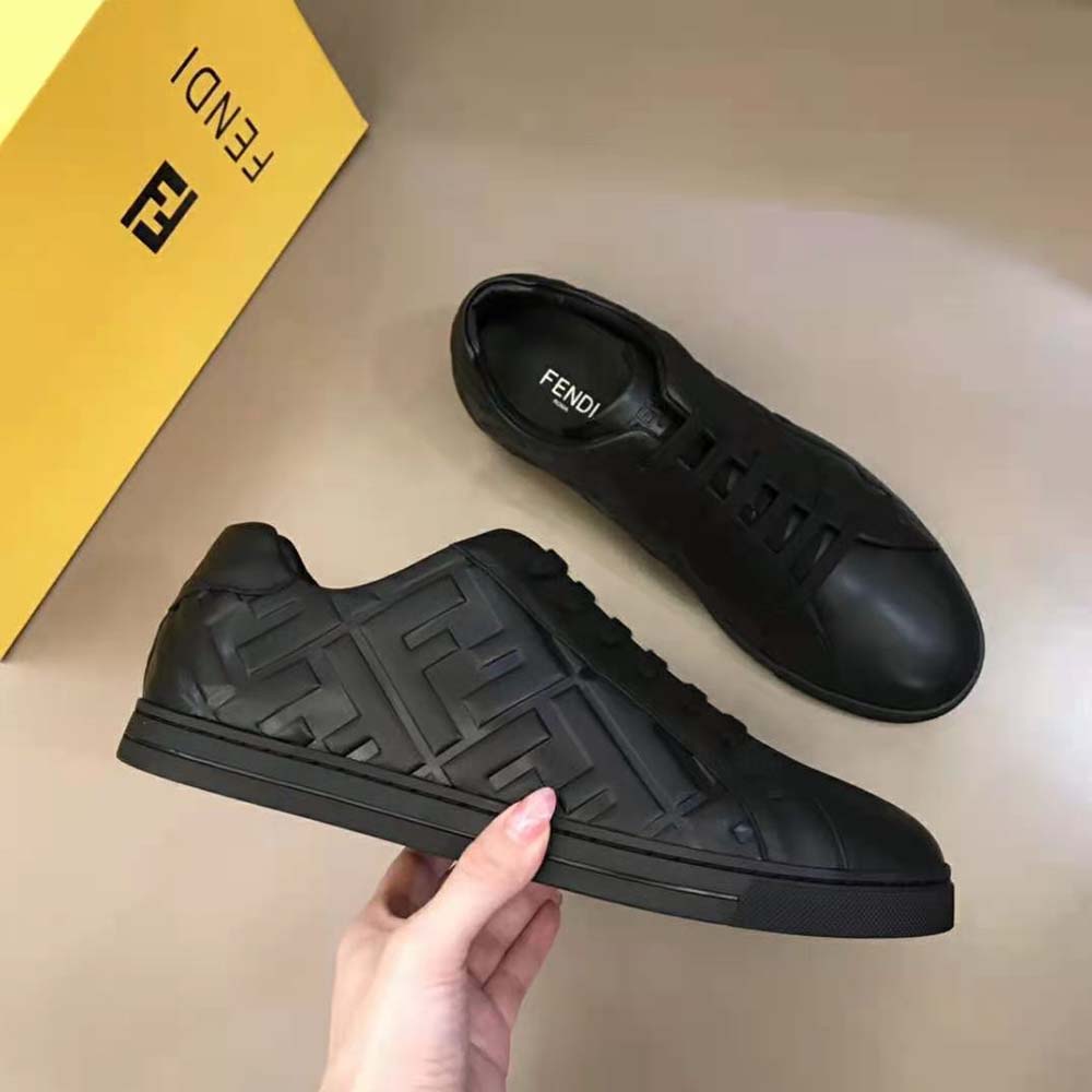 Fendi Men Black Nappa Leather Low-Tops with 3D Macro FF Motif - image 5