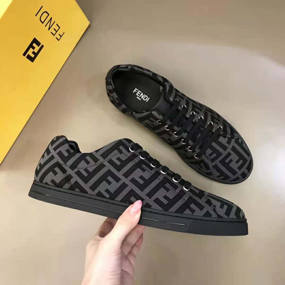 Top angle of Fendi Men Sneakers Brown Tech Fabric Low-Tops with lace detail