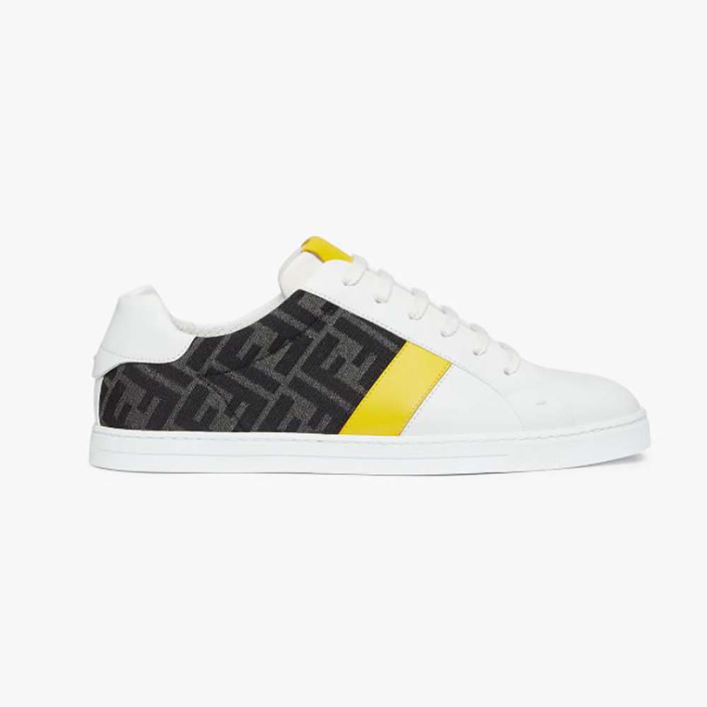 Side view of Fendi Men Sneakers White Leather Low-Tops showing sleek silhouette