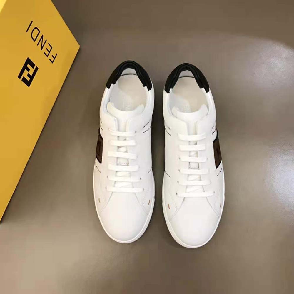 Close-up of rubber box sole detail on Fendi Men White Leather Sneakers