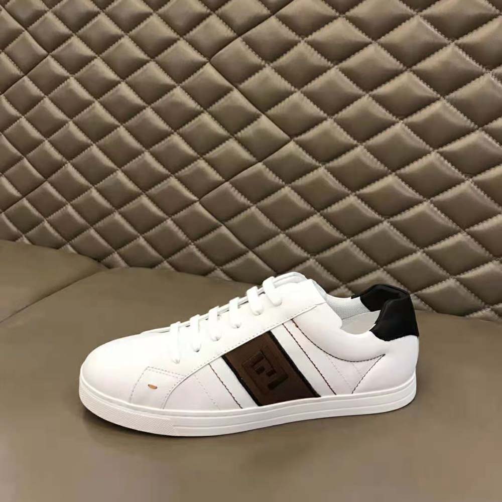 Fendi Men White Leather Low-Tops Sneakers Rubber Box Sole - image 6