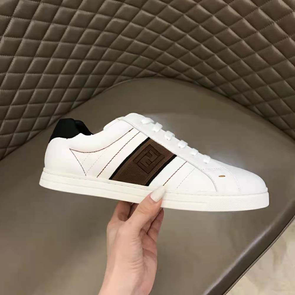 Fendi Men White Leather Low-Tops Sneakers Rubber Box Sole - image 7