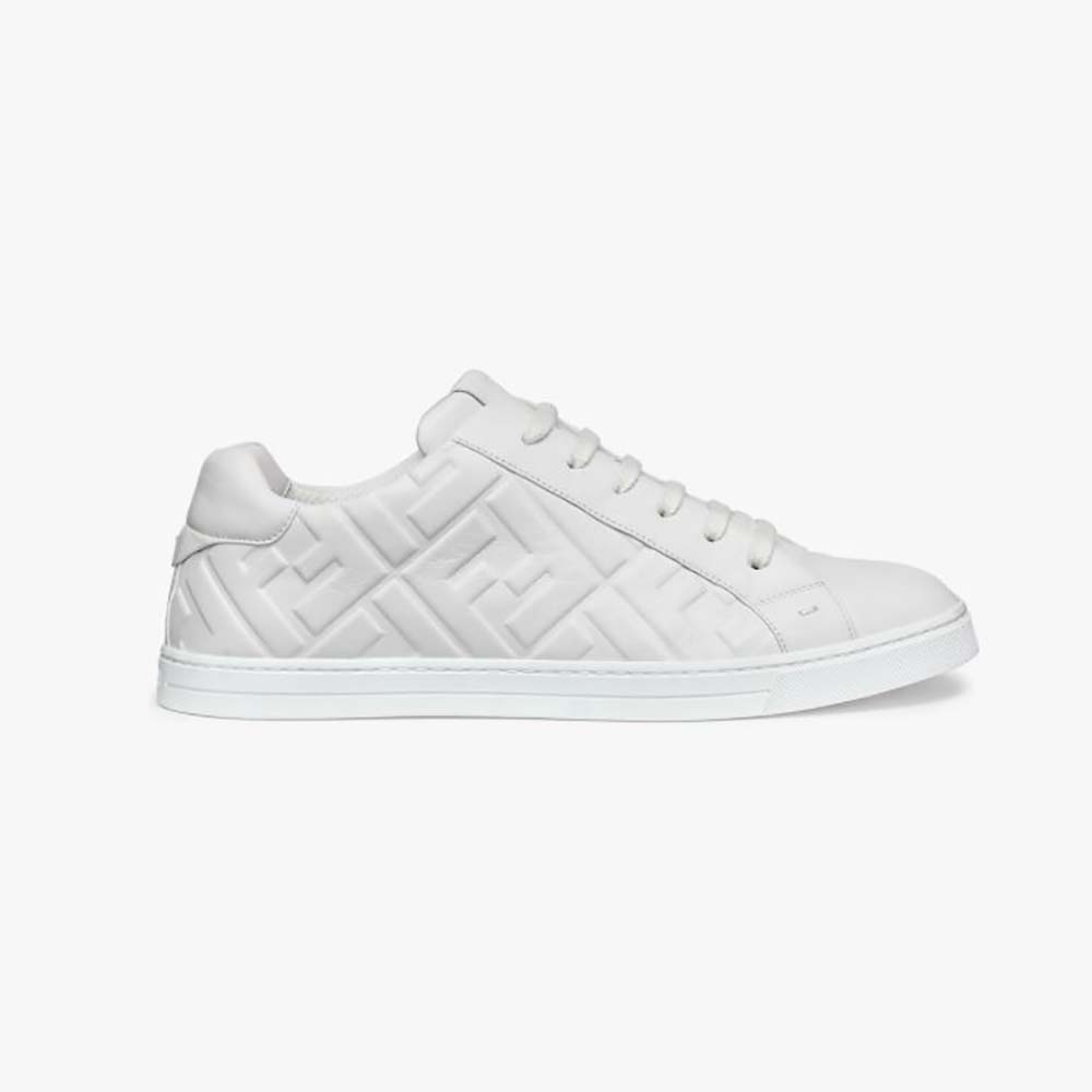 Side profile of Fendi Men White Nappa Leather Low-Tops with 3D Macro FF Motif