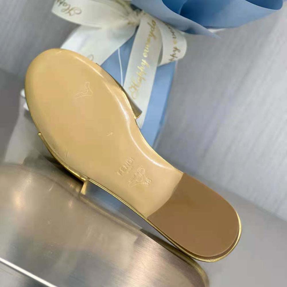 Fendi Women Baguette Gold Nappa Leather Slides - image 10