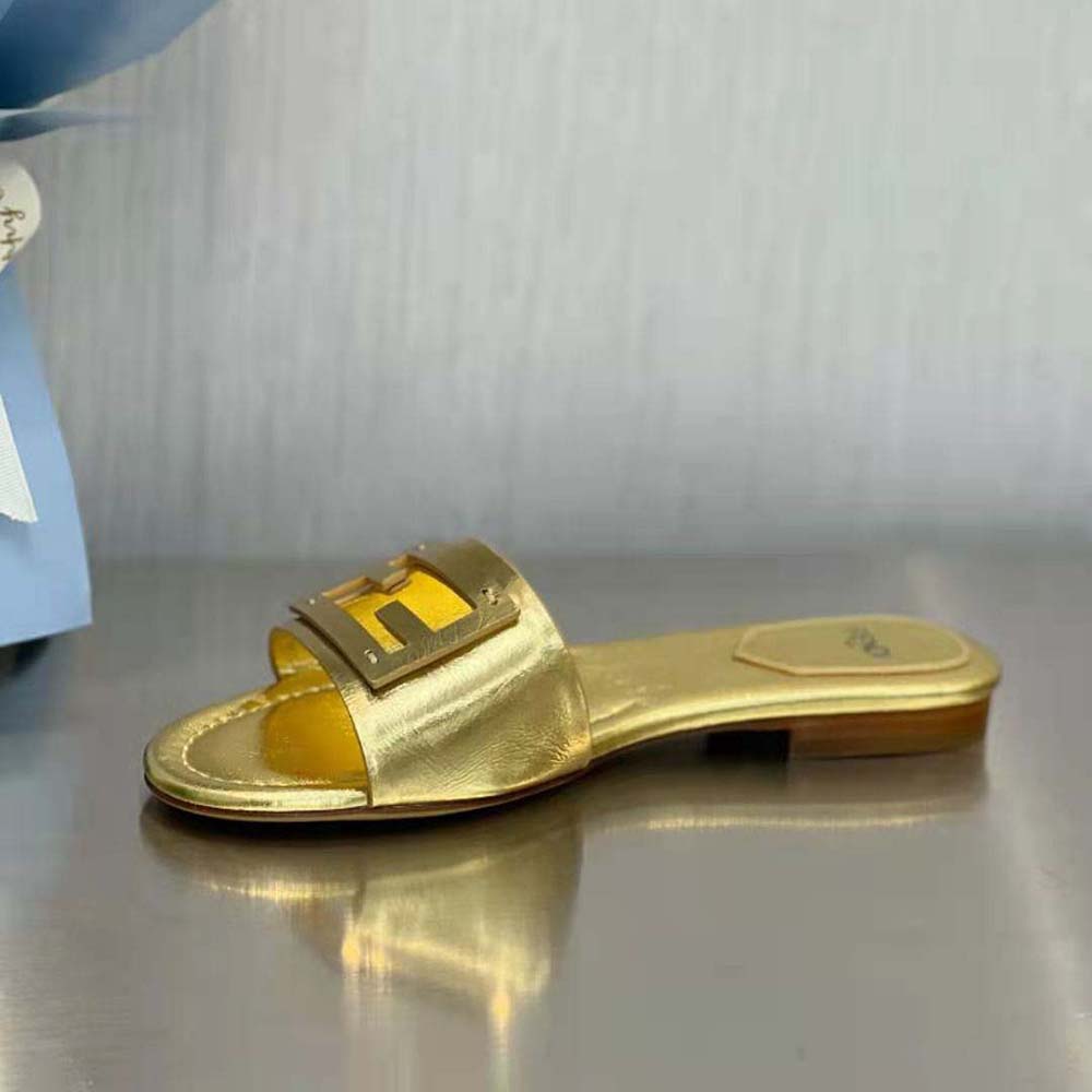 Fendi Women Baguette Gold Nappa Leather Slides - image 9