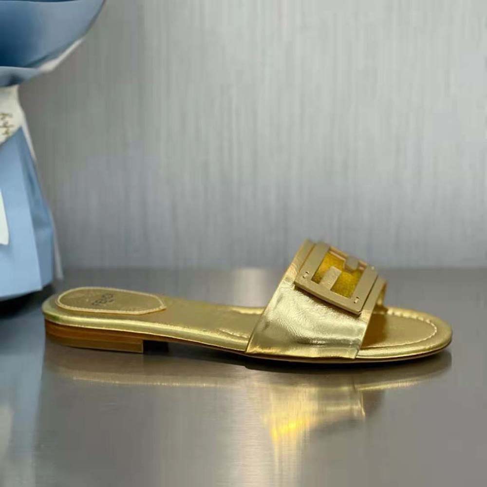 Fendi Women Baguette Gold Nappa Leather Slides - image 8