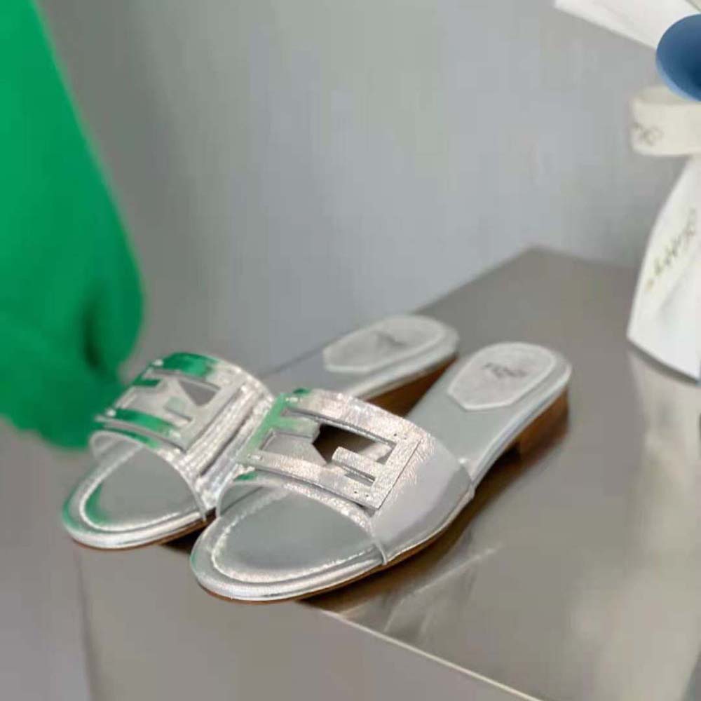 Fendi Women Baguette Silver Nappa Leather Slides - image 7