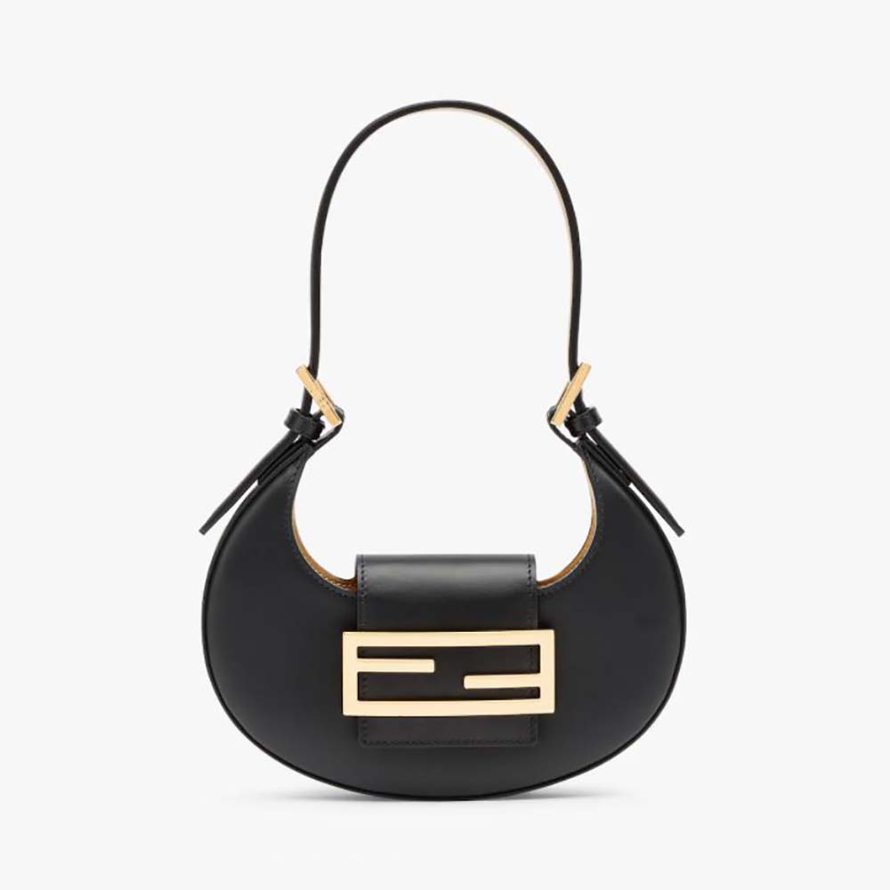 Front view of Fendi Women Cookie Black Leather Mini Bag with gold hardware