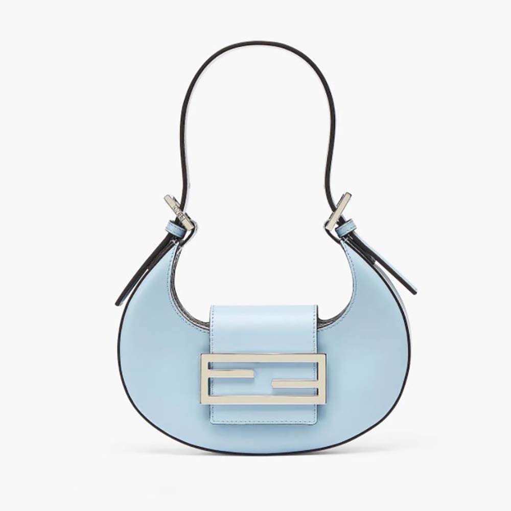 Front view of Fendi Women Cookie Light Blue Leather Mini Bag