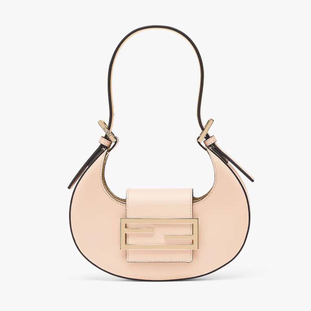 Front view of Fendi Women Cookie Pale Pink Leather Mini Bag with gold clasp
