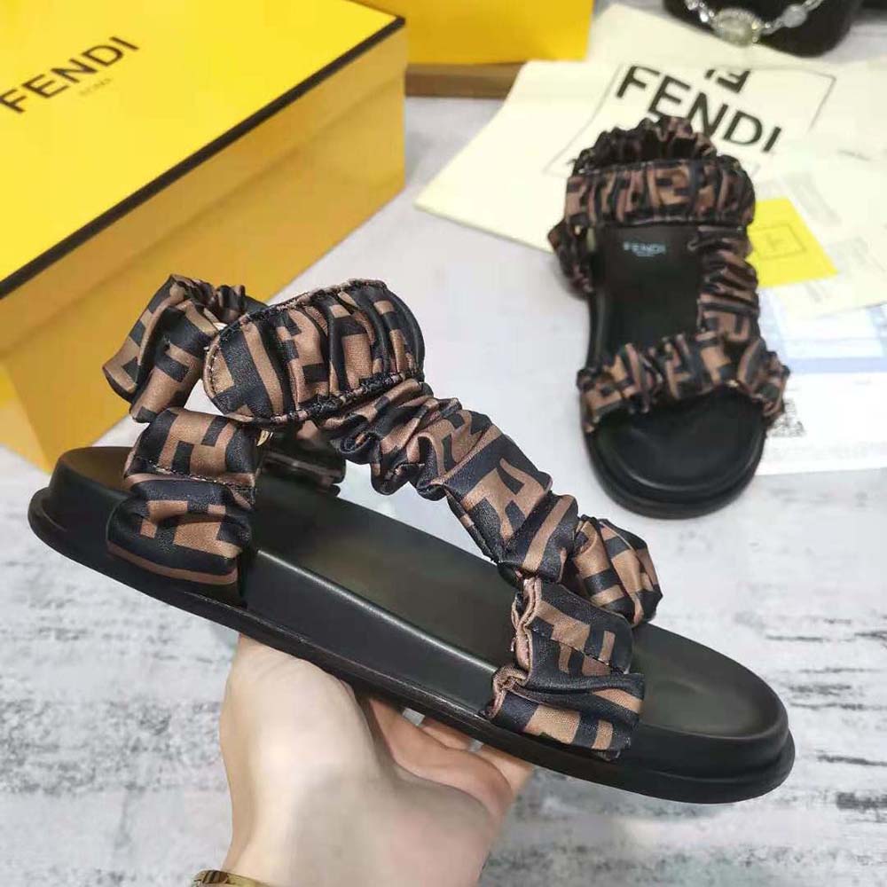 Fendi Women Fendi Feel Brown Satin Sandals - image 7