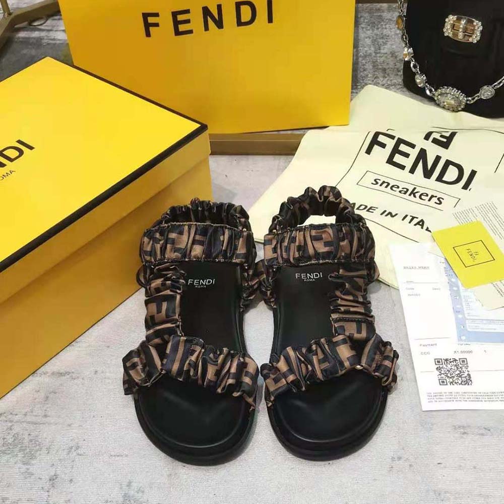 Fendi Women Fendi Feel Brown Satin Sandals - image 4