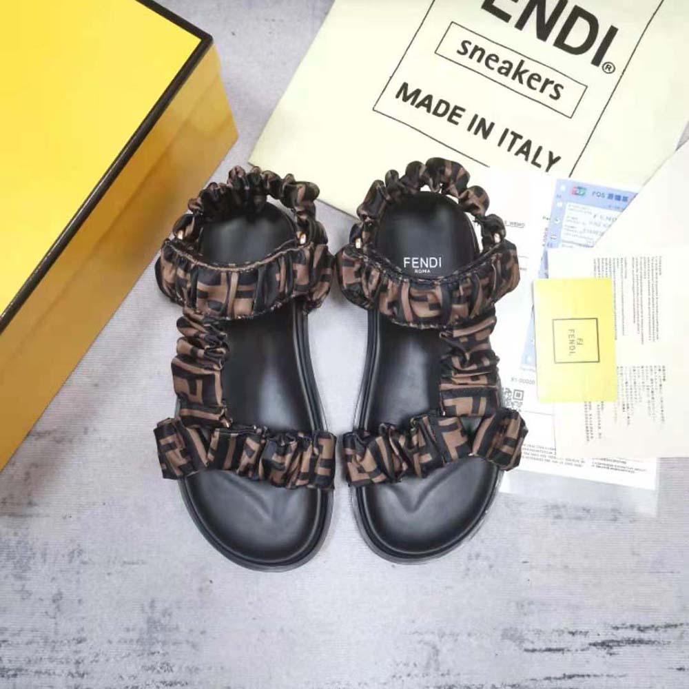 Fendi Women Fendi Feel Brown Satin Sandals - image 5