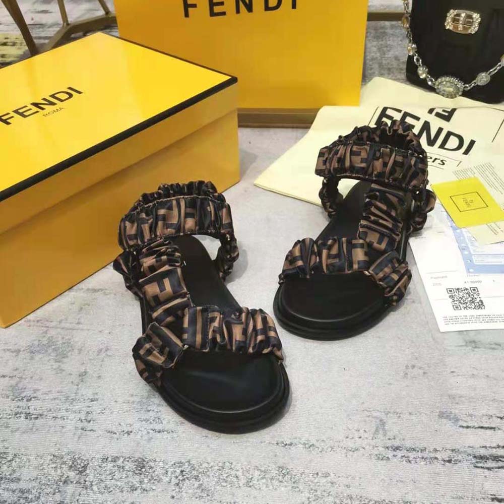 Fendi Women Fendi Feel Brown Satin Sandals - image 6
