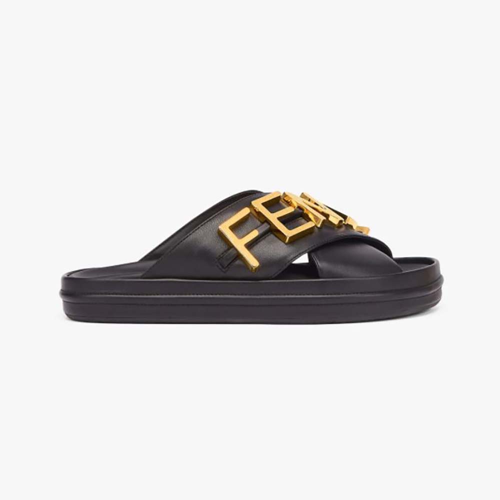 Fendi Women Fendigraphy Black Leather Slides - image 1