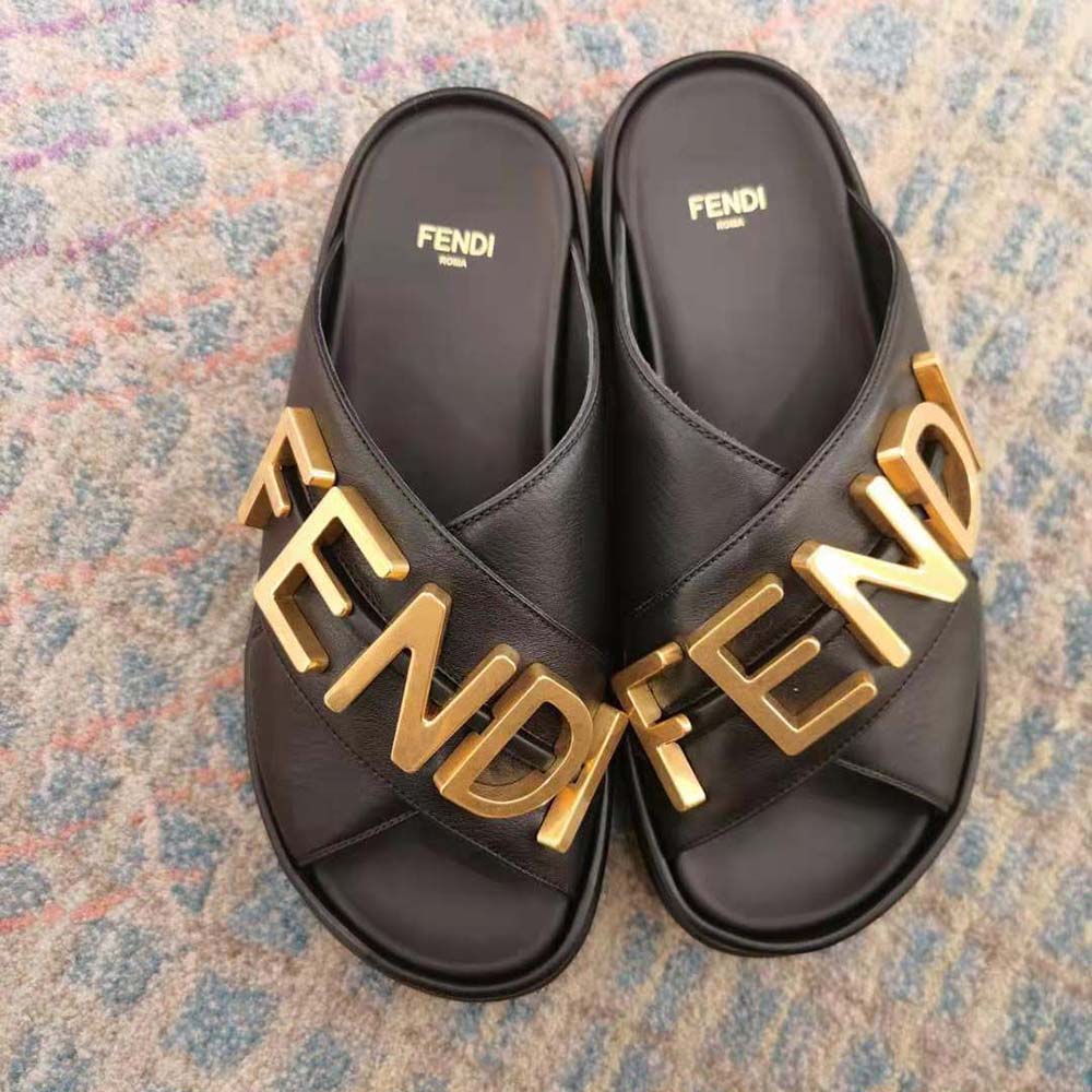 Fendi Women Fendigraphy Black Leather Slides - image 2