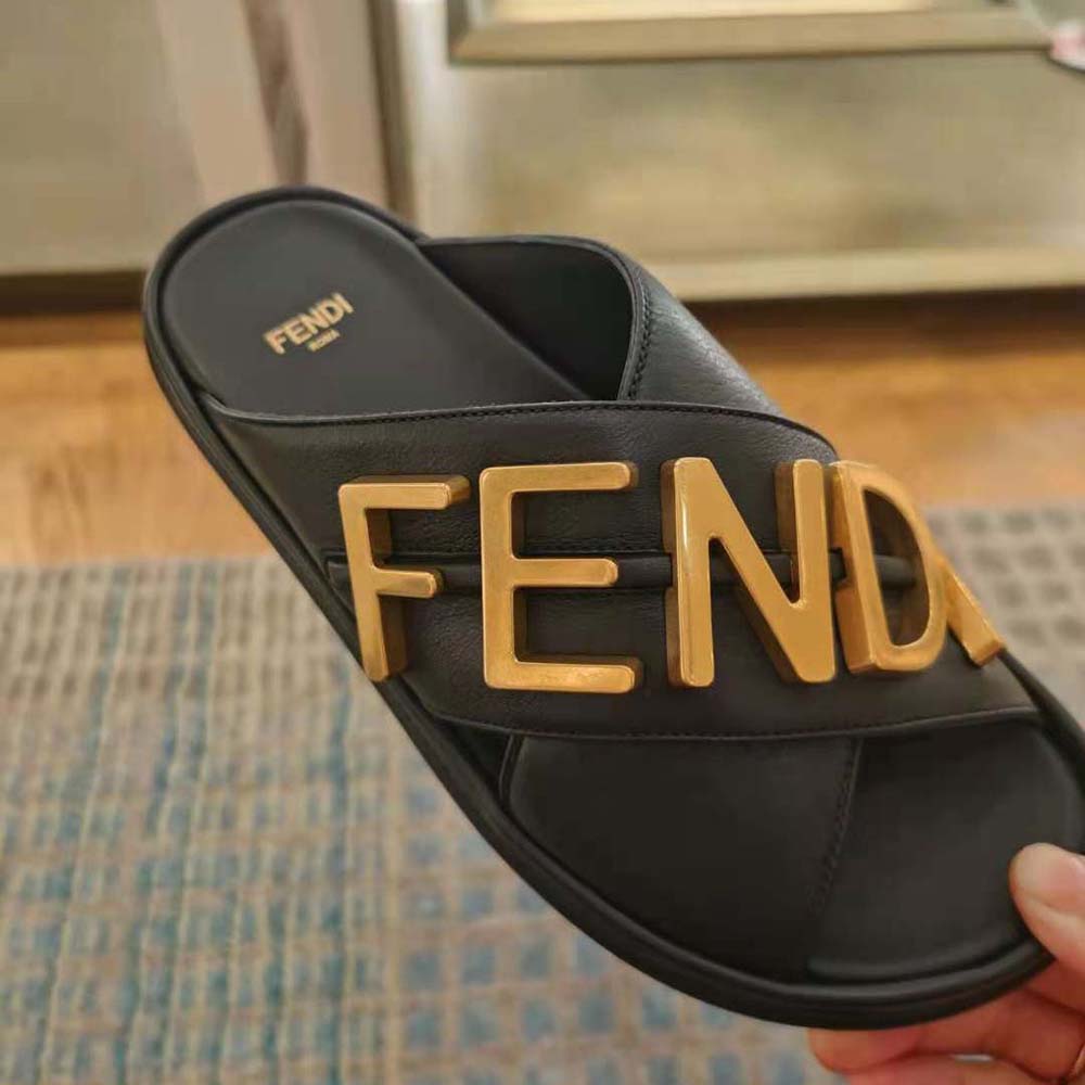 Fendi Women Fendigraphy Black Leather Slides - image 6
