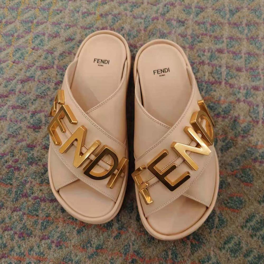 Fendi Women Fendigraphy Pink Leather Slides - image 2