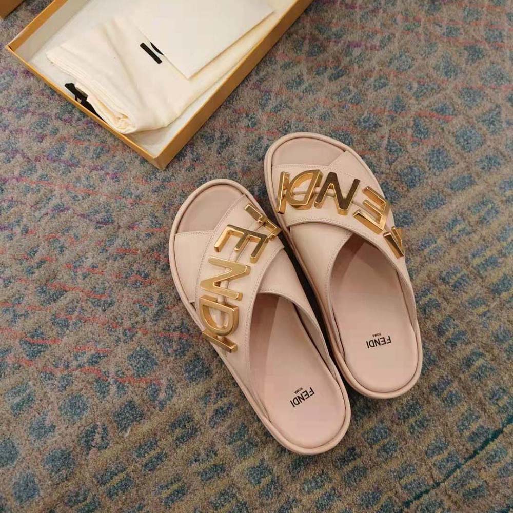 Fendi Women Fendigraphy Pink Leather Slides - image 3